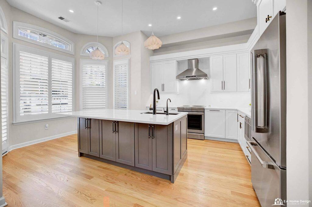 Compact modern kitchen renovation with modular cabinets, sleek countertops, efficient kitchen racks, integrated fittings, and ambient lighting for a functional and stylish small-space layout.