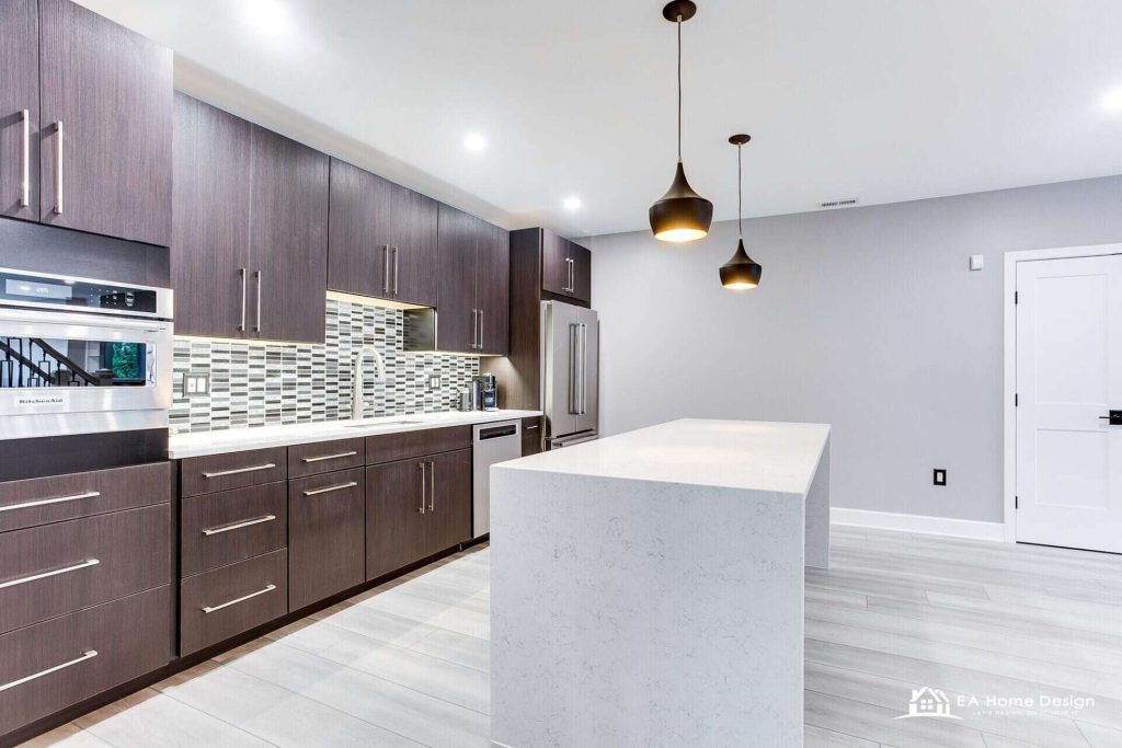 Finished basement living space in a Northern Virginia home