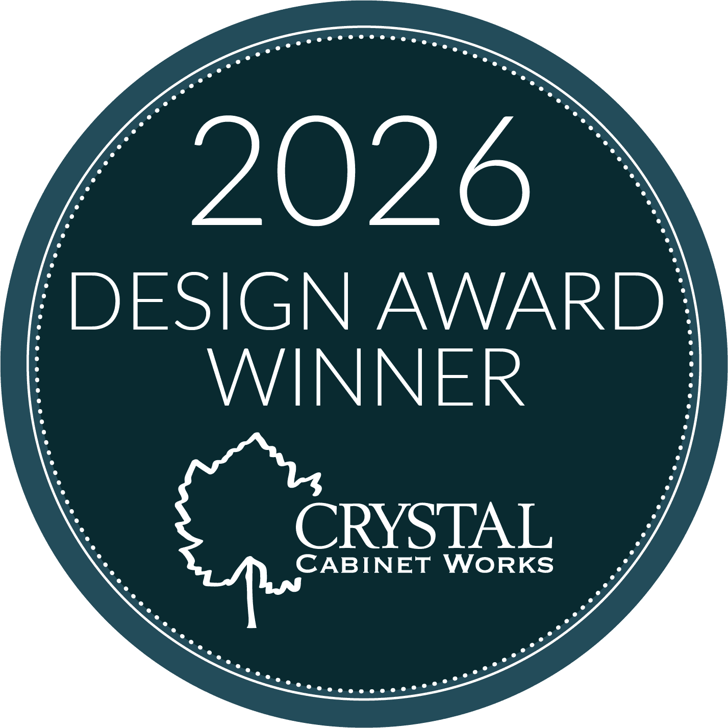 Crystal Cabinet Works 2026 Design Award winner badge — EA Home Design