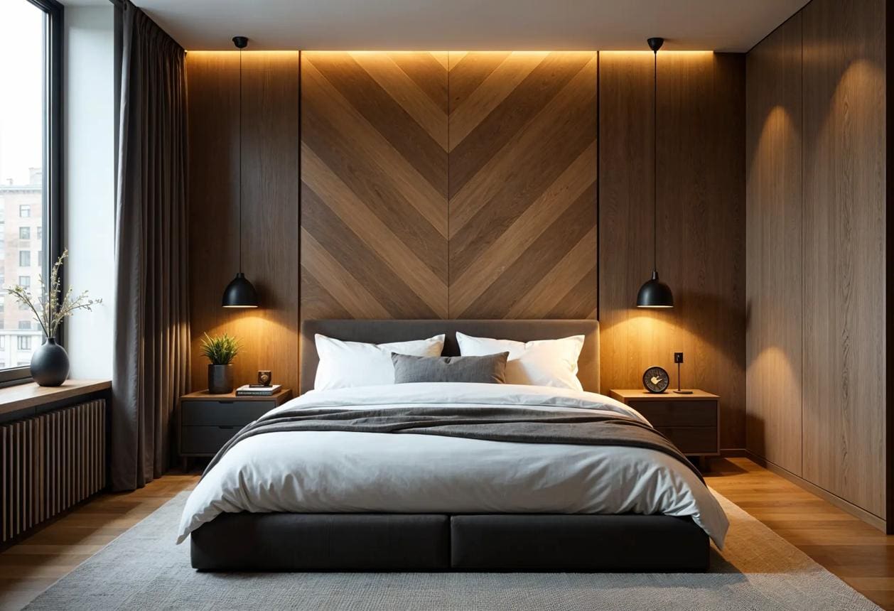 Modern Wood Slat Accent Wall bedroom accent wall idea