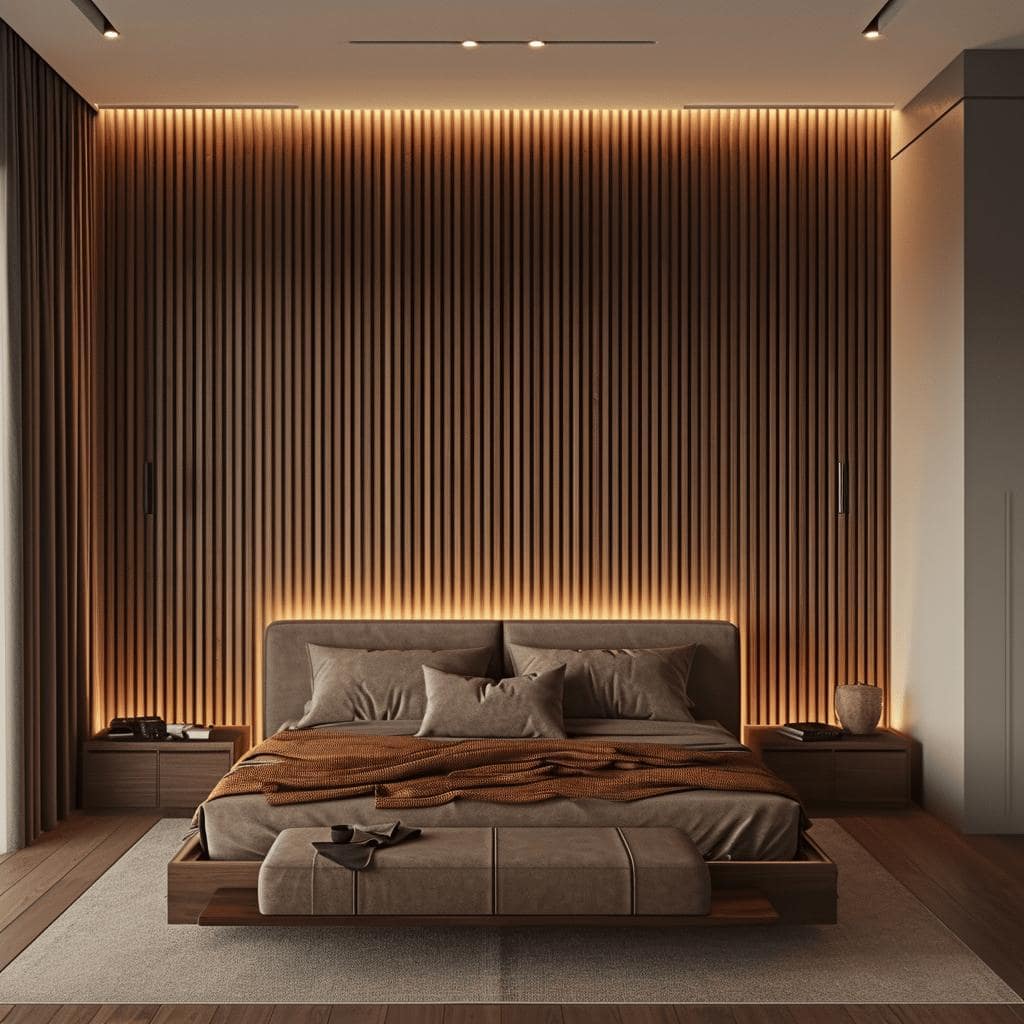 Modern Wood Slat Accent Wall bedroom accent wall idea