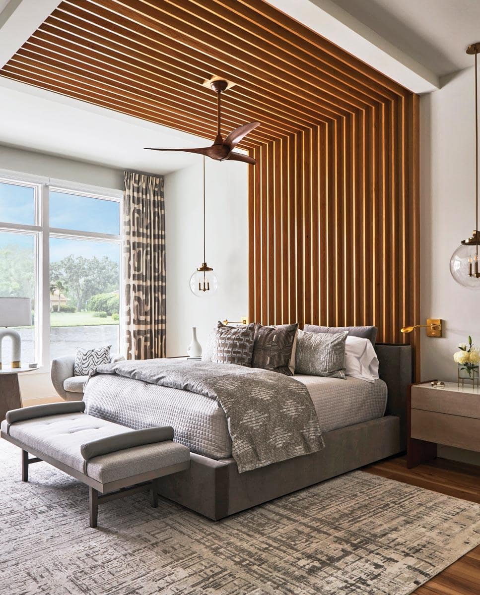 Modern Wood Slat Accent Wall bedroom accent wall idea