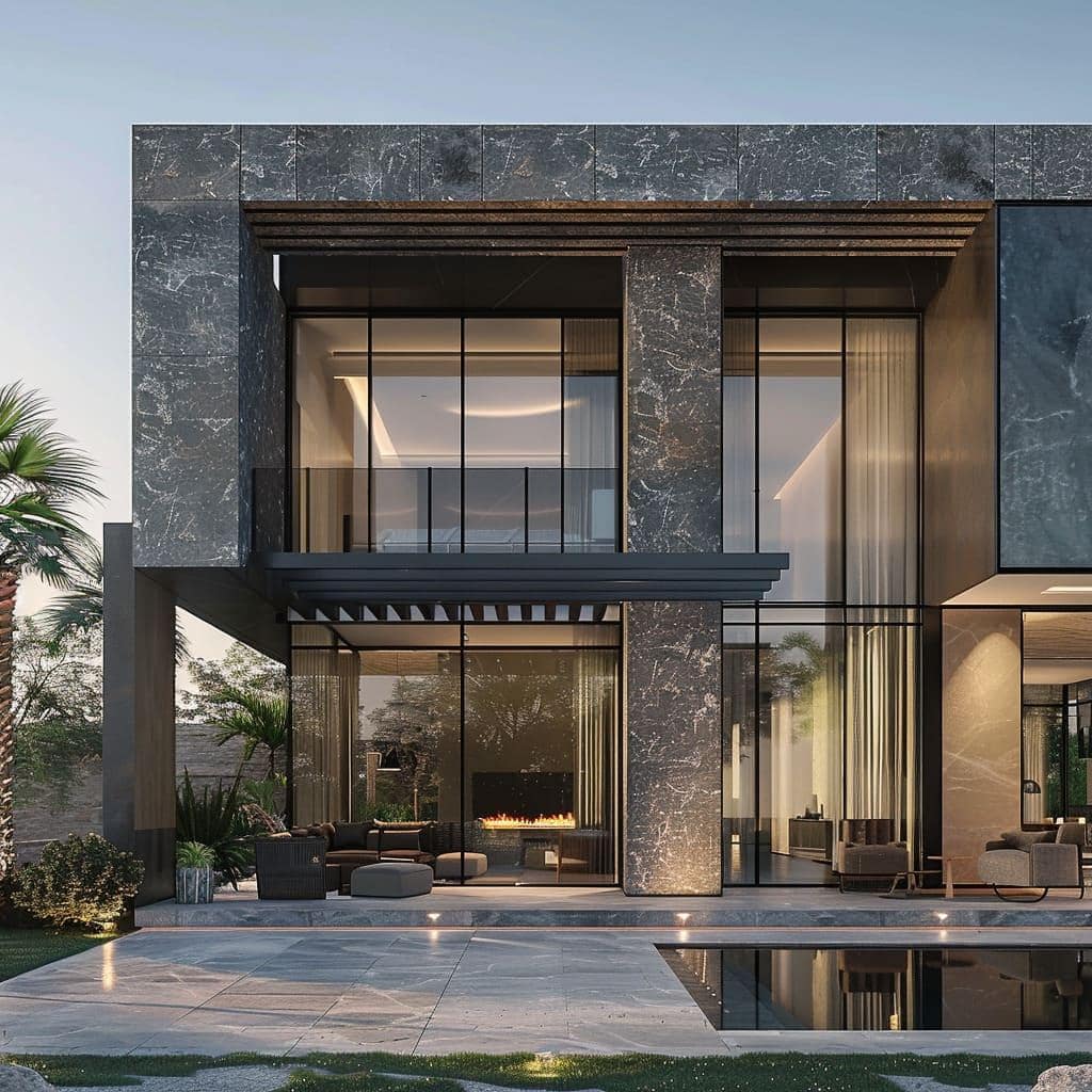 Granite exterior stone on a modern house facade