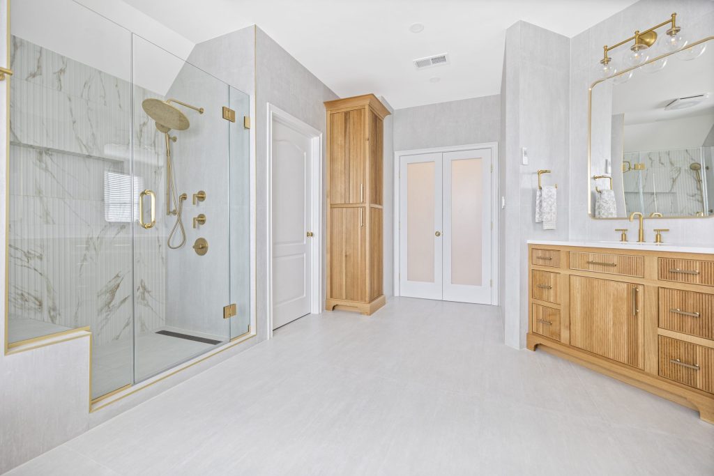 Accessible bathroom with low threshold shower and bench in Northern Virginia