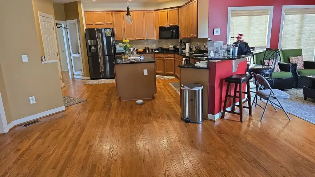 Open concept kitchen remodel with wall removed in a Northern Virginia home