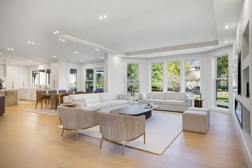 Calm neutral living room designed on zen principles in Northern Virginia
